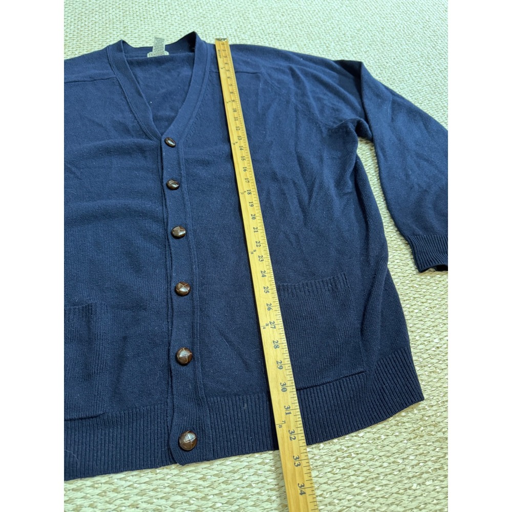 LL Bean Mens XXL Tall Navy 100% Lambswool Button Cardigan Sweater old money VTG - Picture 4 of 6